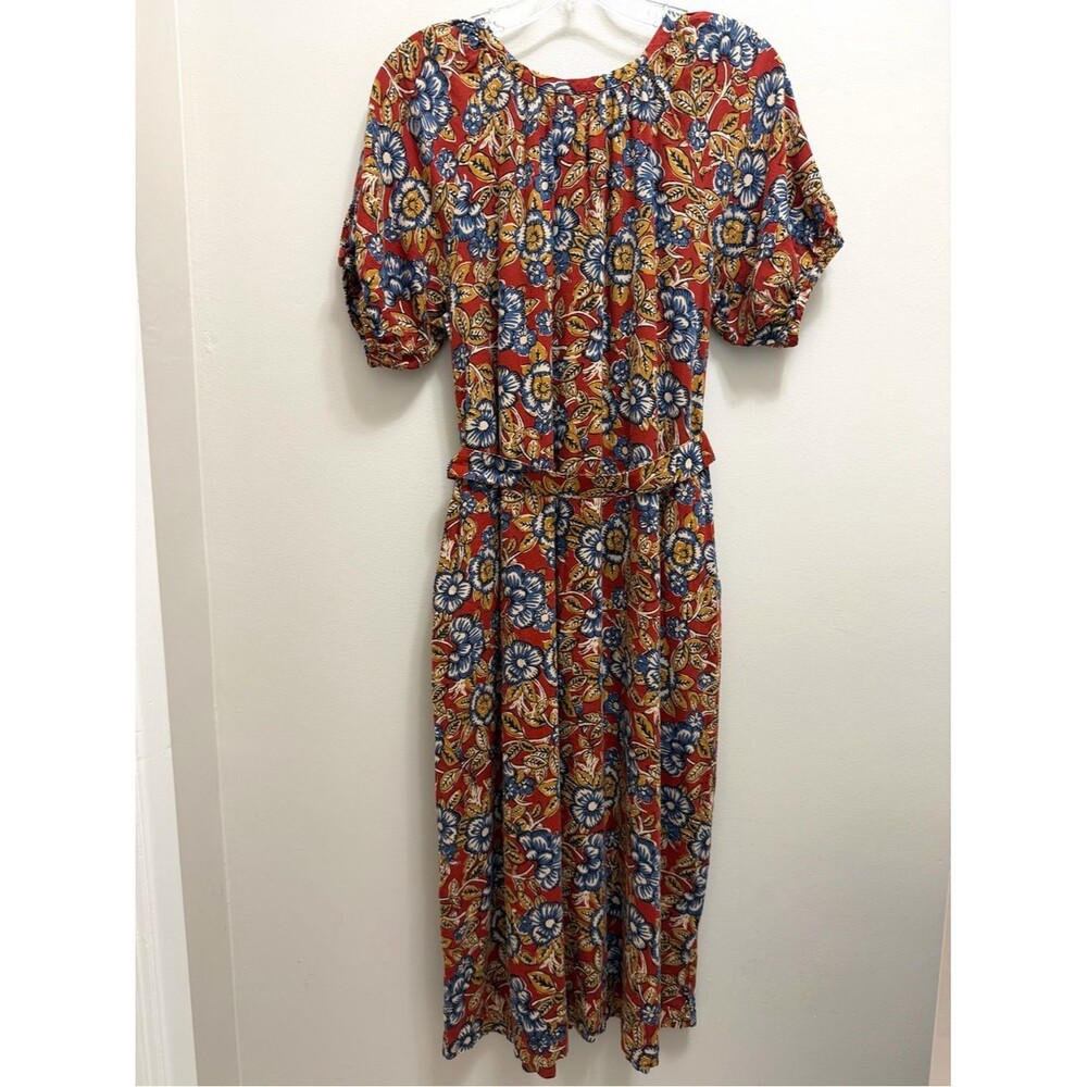 Faherty Carmel Linen Midi Dress Waist Tie Pockets in Red Desert Blossom Size XS - Picture 4 of 12